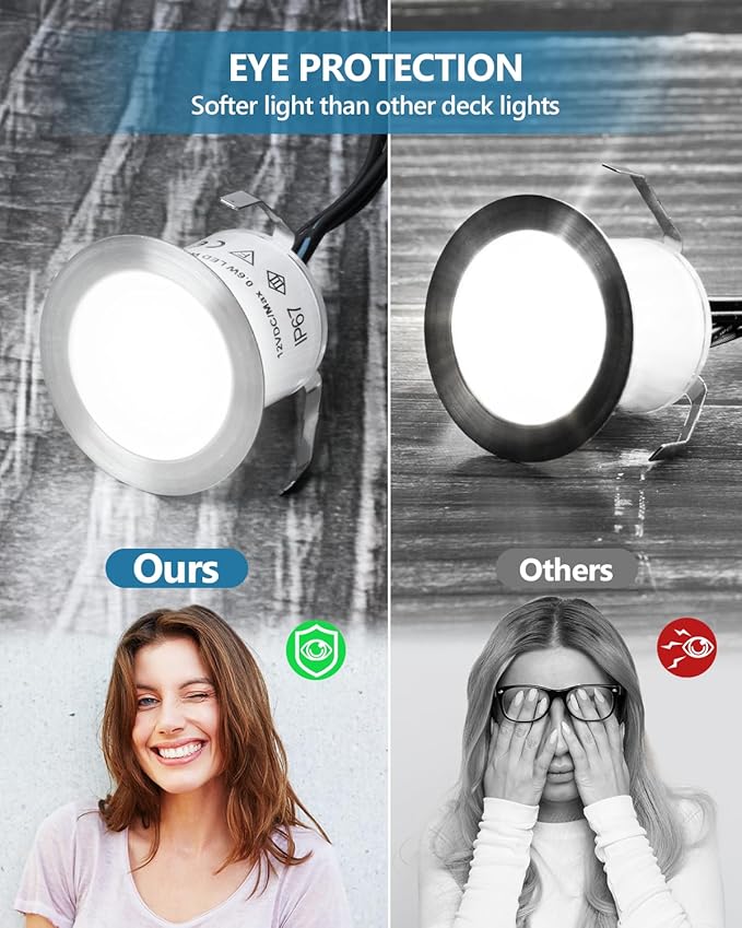 HIBOITEC Recessed LED Deck Light Kits(16Pack), 12V Low Voltage Landscape Lighting IP67 Waterproof Outdoor Step Stair Lights Warm White Deck Lighting for Garden Yard Steps Stair Patio Floor Decoration