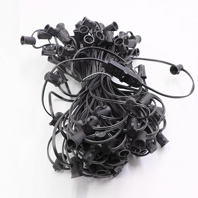 C7 Black Sockets String - 100FT 12" Spacing - Outdoor Christmas Stringer Set