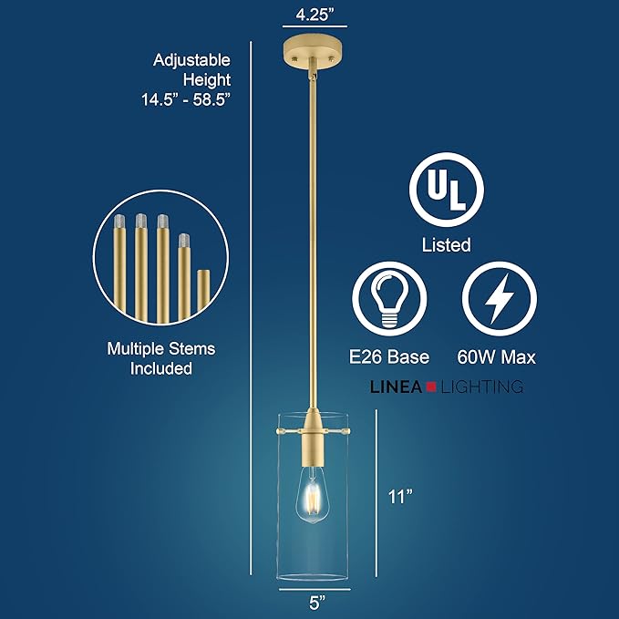 Satin Brass Pendant Lights Kitchen Island - Large Clear Glass Pendant Light Fixture