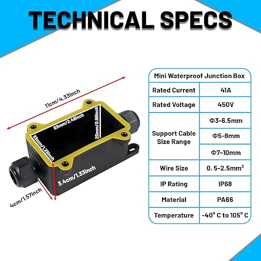 1PCS Junction Box Waterproof IP68, 2 Way Outdoor Junction Box for 3-10mm Diameter Cable, 41A/450V Underground Plug Line Coaxial Cable Connector with 4pcs Replaceable Lever Wire Connectors