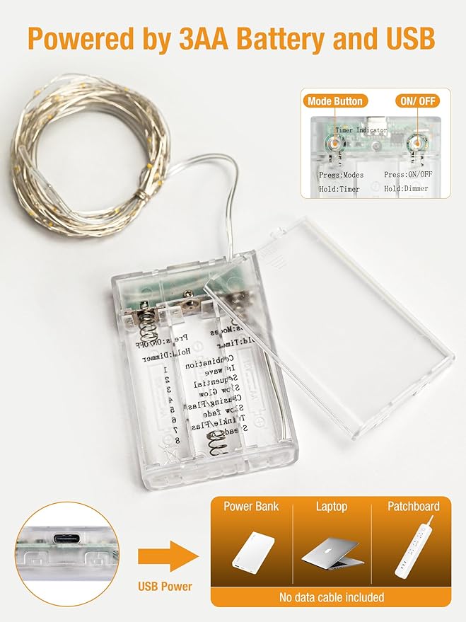 btfarm 4 Pack Fairy Lights Battery Operated with Timer, 16.4 FT 50 LED Silver Wire Twinkle String Lights 8 Modes Dimmable Waterproof for Indoor Christmas Bedroom Wedding Decorations, Multicolor