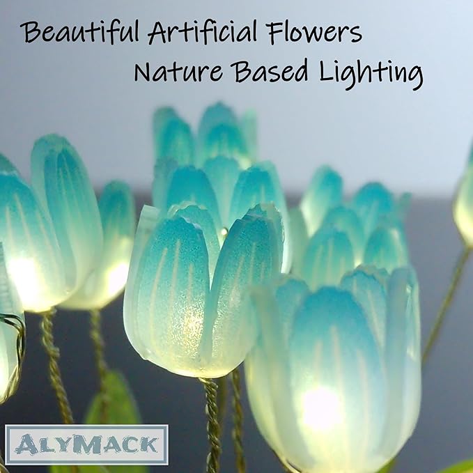 Tulip Lamp Glass Globe - Illuminated Flower Lamp with Glowing Blooms on Wooden Base - Battery-Powered Decorative Night Light for Bedroom, Living Room & Home Decor