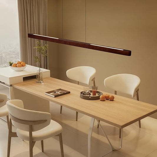 71" Wood Linear Pendant Light, Modern Pendant Lights Kitchen Island with Remote, 24W LED Wood Linear Hanging Chandelier for Dining Room, Kitchen Island, Bar, Pool Table-Walnut