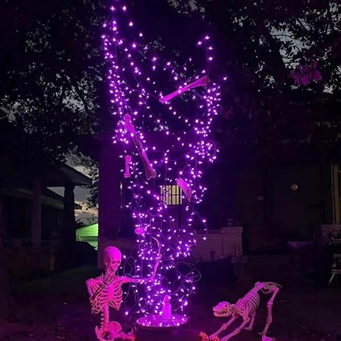 LAMPHOME Purple Fairy Lights, 100 LED 33ft Battery Operated Halloween Lights with Remote, 8 Modes Twinkle String Light for Halloween Thangksgiving Fall Tree Indoor Outdoor Decoration