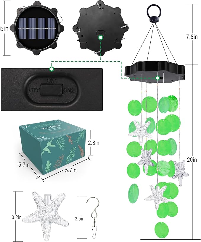 Toodour Solar Wind Chimes for Outside, Shells Light Gifts for Mom Grandma Women Wife Girls, Waterproof St Patricks Day Decorations Solar Lights for Holiday Garden Porch Yard Outdoor Decor (Green)