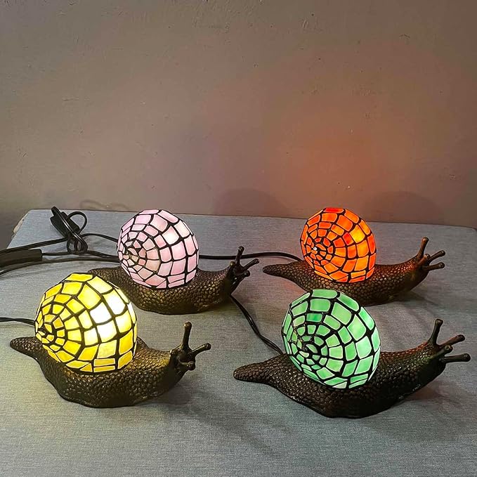 Bieye L10963 Land Snail Tiffany Style Stained Glass Accent Table Lamp for Home Decoration (Orange, 10" D x 5" W x 5" H)