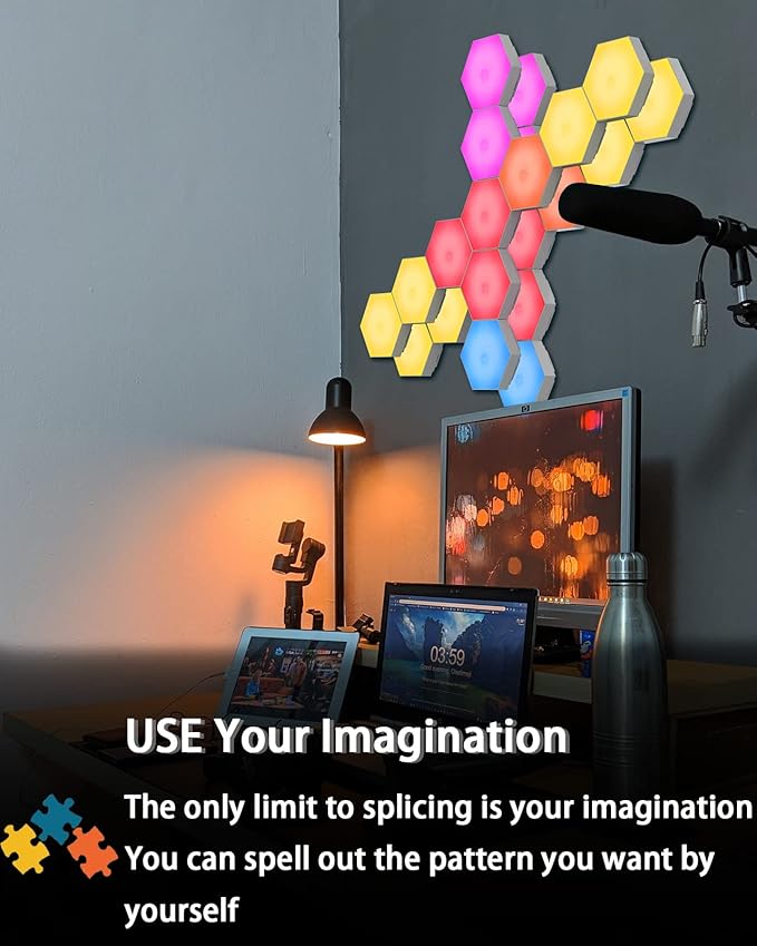 Hexagon Lights, Touch-sensitive Hexagon Wall Lights, Hexagon Lights for Wall Led with Remote and USB Power Supply, Spliceable LED Light Wall Panels Gift for Boys and Girls, Kids, Adults（6 Packs）