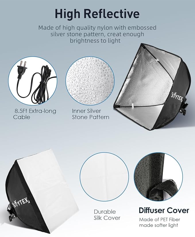 Skytex Softbox Lighting Kit(1-2Pack),16x16in Soft Box|Upgrade 135W 2700-6400K 100V-240V E27 LEDBulb Continuous Photography Lighting,Photo Studio Light Equipment for Camera Shooting Video Recording