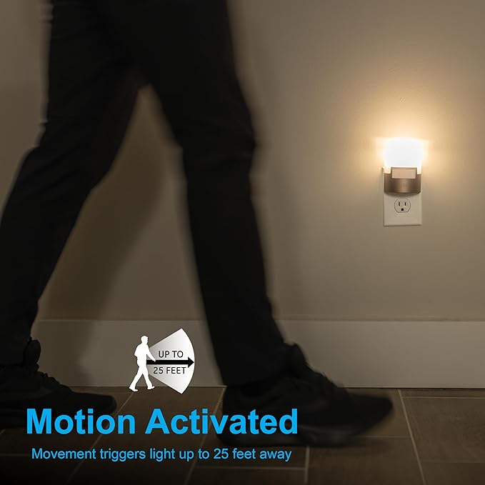 GE LED Motion Sensor Night Light, Plug into Wall, 40 Lumens, Soft White, UL-Certified, Energy Efficient, Ideal Nightlight for Bedroom, Bathroom, Kitchen, Hallway, 26140, Bronze, 1 Pack