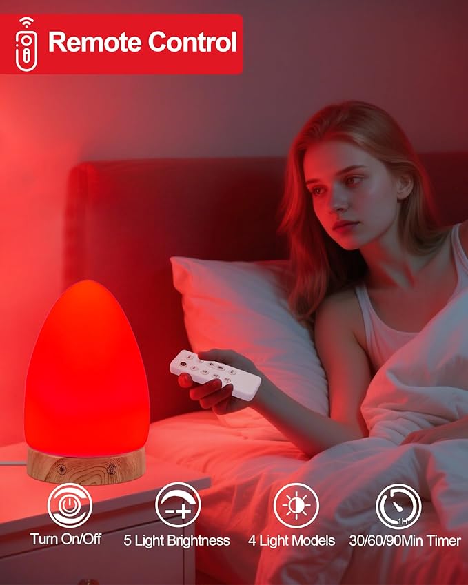 670nm Red Light Night Light Lamp for Sleep, Red Nightlight Desk Lamp with Zero Blue Light Multi-Color and Brightness Options Remote Control USB Charging Elegant Design