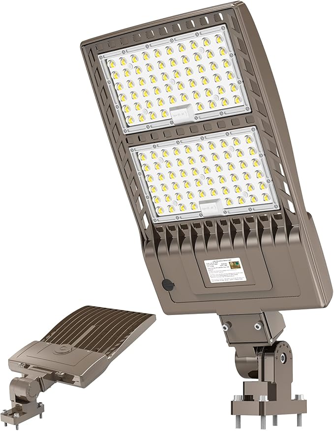 KUKUPPO 320W LED Parking Lot Light 48000LM Dusk to Dawn, DLC UL Listed Industrial Grade LED Shoebox Parking Pole Light 5000K IP65 Outdoor Commercial Area Lighting Arm Mount 100-277VAC