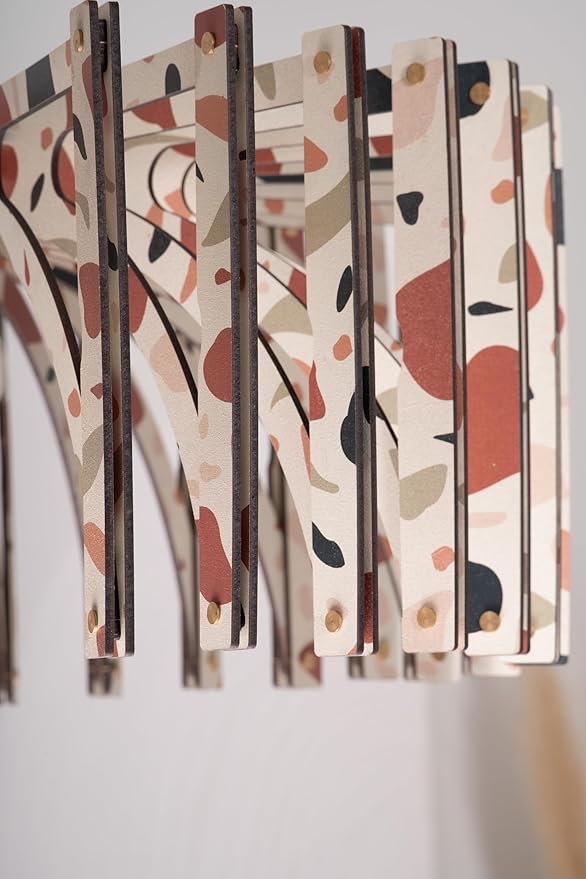 DEZAART Terraco White Fat Umbrella | Wood Pendant Light| Pattern Light Fixture | Mid Century Modern | Handmade Lamp | Ceiling Lamp | Chandelier Lighting