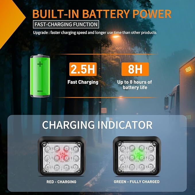 Nilight 12LED Magnetic Wireless Trailer Lights 2PCS Rechargeable Portable Hazard Beacon Warning Light Amber and White Emergency Strobe Light for Trucks Trailers Vehicles Cars Bus Surface Mount