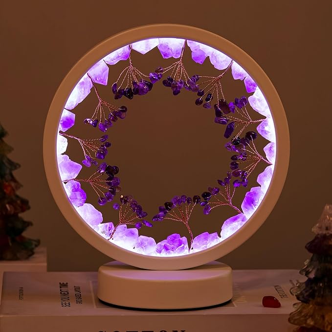 Runyangshi Crystal Night Lamp Natural Citrine Crystals Small Tree Bedside Ambient Lamp USB Port 3 Colours Adjustable Lamp Suitable Night Light for Living Room Bedroom Office Home Decor Gift