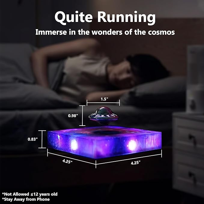 Levitating Floating UFO Lamp Lights, Magnetic Levitation Decor Display UFO, Unique Toy Gift for Desk,Room,Office, Rotating Illuminated UFO, RGB Galaxy Base, Touch Control