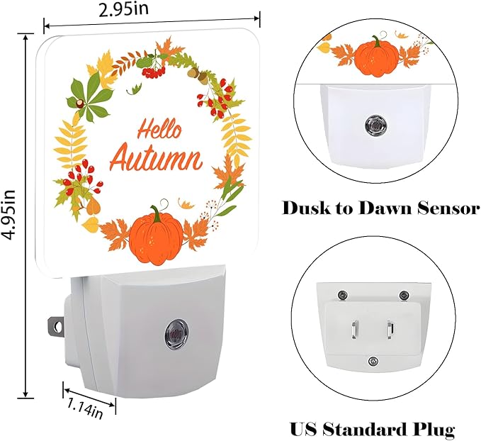 Hello Autumn Night Light,Plug Into Wall with Dusk to Dawn Light Sensors, Warm Nightlights for Bedroom, Bathroom, Hallway, Kitchen, Gifts Ideal for Boys Girls Women Men
