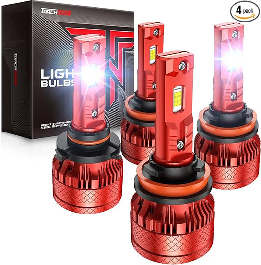 Torchbeam H11/H9/H8 9005/HB3 Bulbs Combo, 1000% 96000LM Super Bright 6500K Cool White H11 9005 Fog Lights with Cooling Fan, IP68, 60000HRS Long Lifespan, Plug-N-Play, Pack of 4