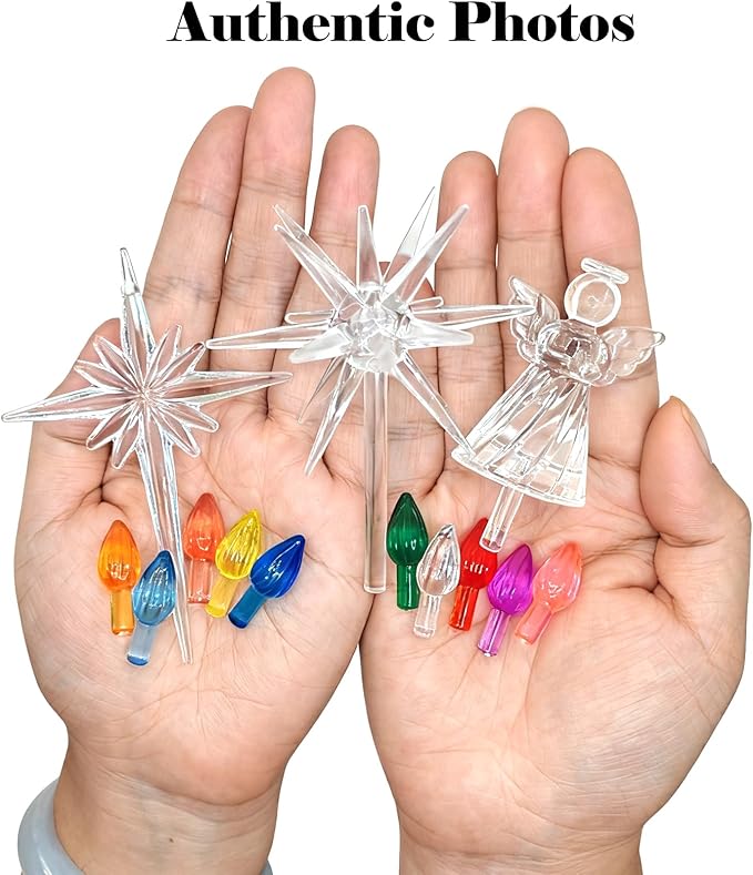 Ceramic Christmas Tree Replacement Lights Bulbs Pegs - Included 3D Moravian Star＆Cross Shining Star＆Blessing Angel Topper
