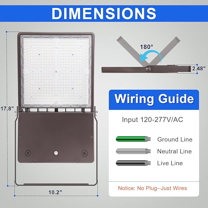 240W LED Flood Light Outdoor, 5700K Daylight LED Stadium Flood Lights, 36720LM Exterior Parking lot Area Lighting, IP65 Waterproof for Stadium,Arena,Parking Lot 120-277VAC,UL&DLC Listed