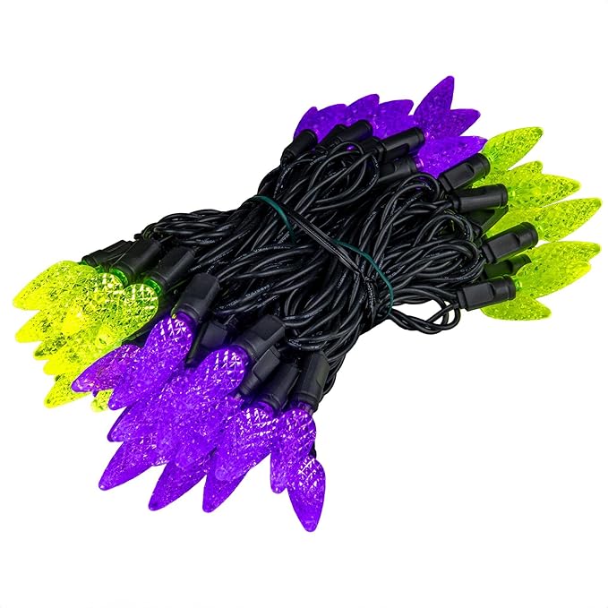 ‎‎‎Novelty Lights 24FT 70 LED C6 LED Halloween String Lights, Outdoor Christmas Tree Commercial Grade LED String Lights, Christmas Lights Outdoor Tree Decorations Outdoor (Purple/Lime)
