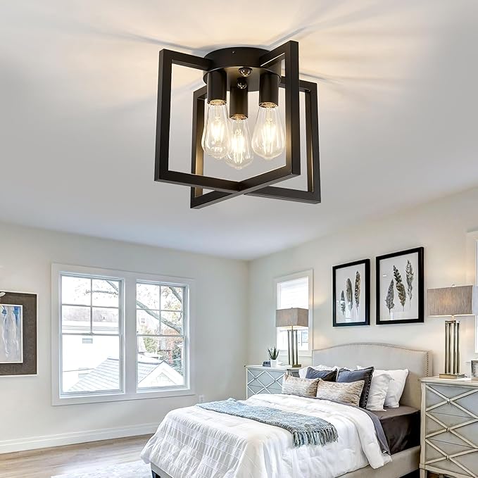 ZGLAOJT Motion Sensor Ceiling Light Fixture 3-Lights Semi Flush Mount Ceiling Light Black Industrial Indoor Chandelierfor Kitchen Living Room Bedroom Farmhouse Hallway Foyer