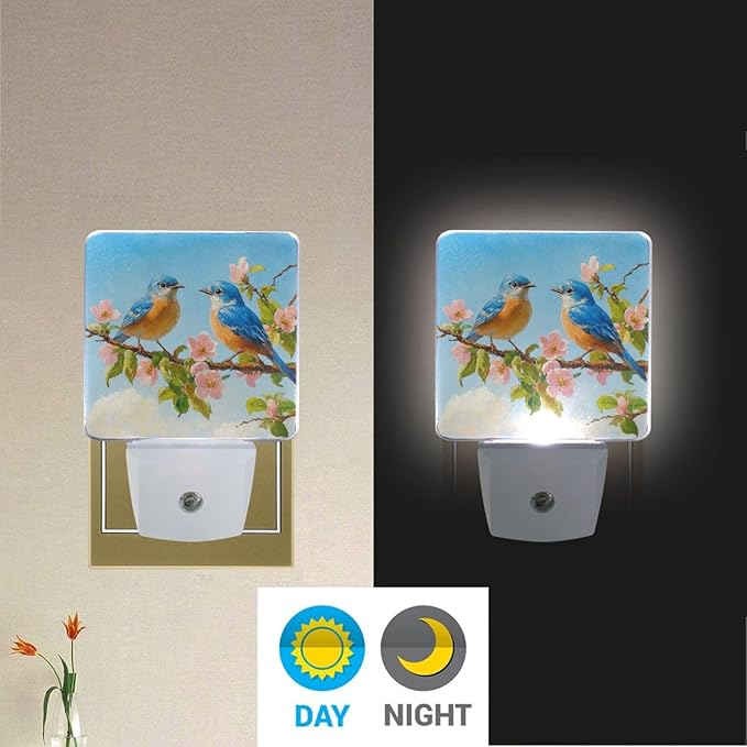 Spring Bird Night Light 2 Pack Dusk to Dawn Sensor Led Lamp for Women Men Night Lights Plug into Wall Decor for Bedroom Kitchen Corridor, 0.5W