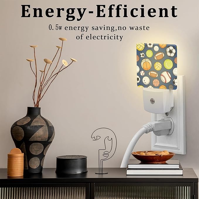 Retro Sports Balls Night Light, Colorful Balls Dusk to Dawn Night Light Plug in,0.5w Energy Saving Sleep Friendly NightLight for Kids Boys Girls Home Bedroom Living Room Kitchen Decor