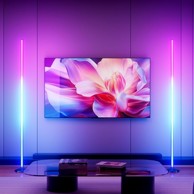 Corner Floor Lamp 2 Packs, Compatible with Alexa & Google Home, Smart RGB LED Corner Lamp with Music Sync 16M Colors 68+ Scene, APP and Remote Control, Ambient Lighting for Bedroom Living Gaming Room