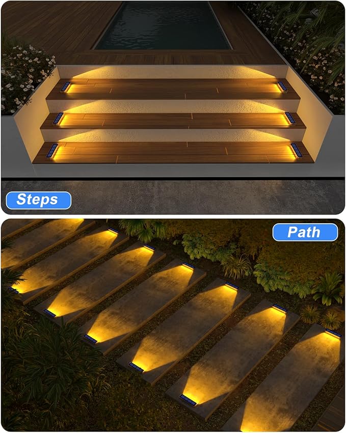 Solar Step Lights for Outside,4 Pack Solar Stair Lights Outdoor Waterproof,Warm White Deck Light Solar Powered Waterproof for Steps,Stairs,Walkway,Sidewalk,Patio,Pathway