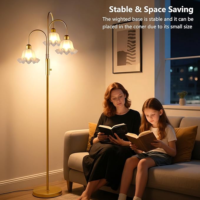 Lightdot 70IN Flower Floor Lamp for Living Room, 3 Light Dimmable Tree Floor Lamps with 3000K Bulb Included for Wedding/Party, Unique Floral Tall Lamp for Bedroom/Sofa Beside/Corner Decor-Gold