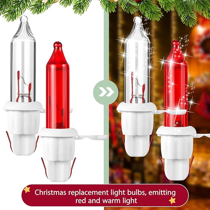 Mudder 60 Count Christmas Tree Replacement Light Bulbs 2.5v 0.425 Watt Replacement Bulb Mini Incandescent Wire String Lights Decoration for Prelit Xmas Tree(White Base with Red White Bulbs)
