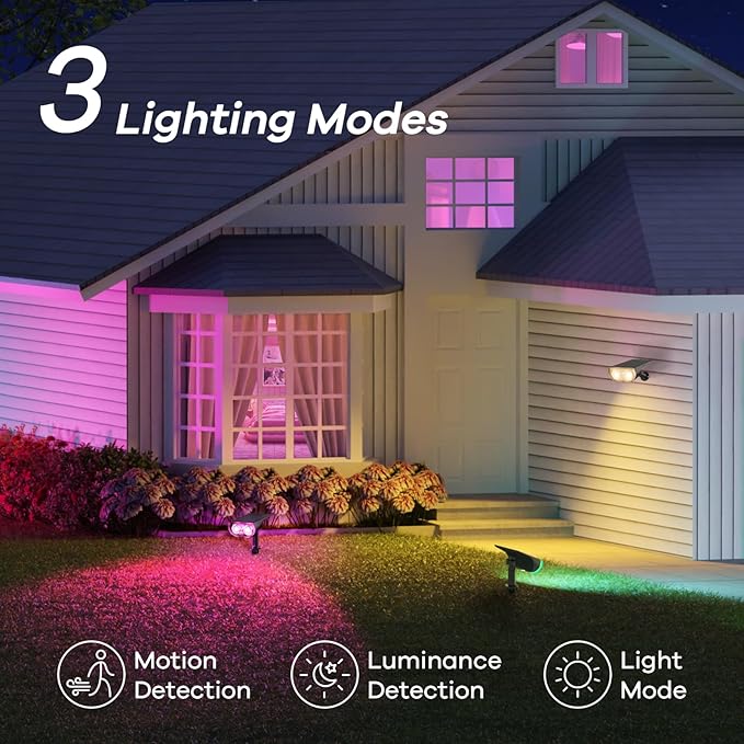 Linkind Smart Solar Lights Outdoor SL5 with Motion Sensor, APP Control Color Changing Solar Spot Lights Outdoor, Easter Decorations, IP65 Landscape Lighting for Yard, Garden, Path(2 Pack)