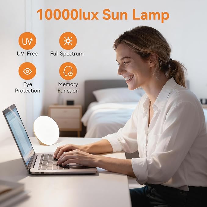 LASTAR 10000 Lux Sun Lamp, 670nm Red Night Light with 5 Color Temperatures, 5 Brightness Levels, 4 Timer Settings, Smart Touch & Remote Control