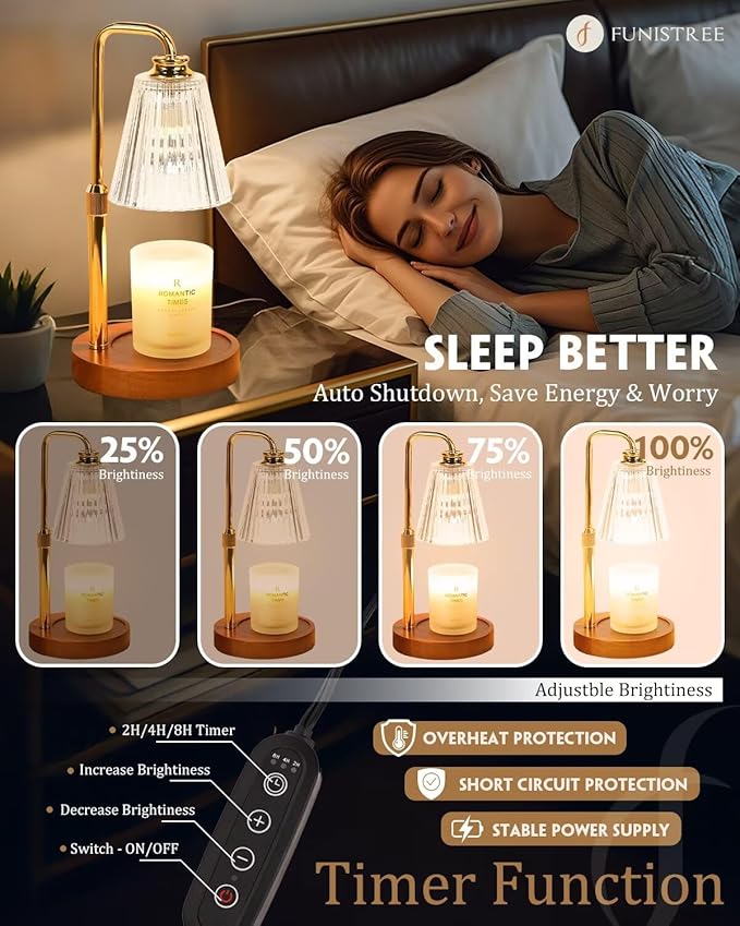 Candle Warmer Lamp with Timer Dimmable Crystal Vertical Stripe, Birthday Gifts for Women Mom, Adjustable Candle Warmer with 2 Bulbs, Candle Lamp Warmer for Jar Candles, House warming Home Decor