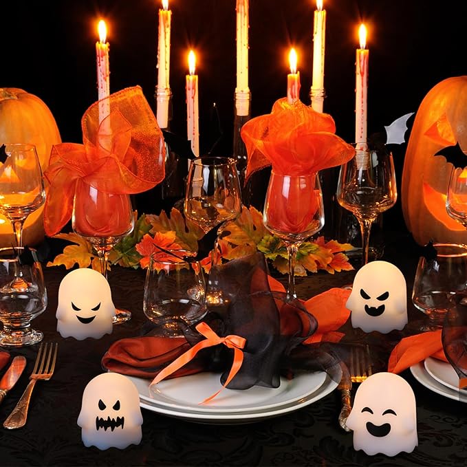 Wondise Halloween Flameless Candles with Remote & Timer, 6 Pack Ghosts Battery Operated LED Flickering Candles for Halloween Decorations Home Decor