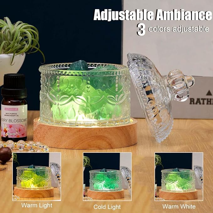 Runyangshi Crystal Lamp Night Light - Natural Green Fluorite Crystal Stone, 3 Lighting Modes with 10 Brightness Levels, Kid & Pet Friendly Design, USB Powered, Ideal for Home and Decor & Gift