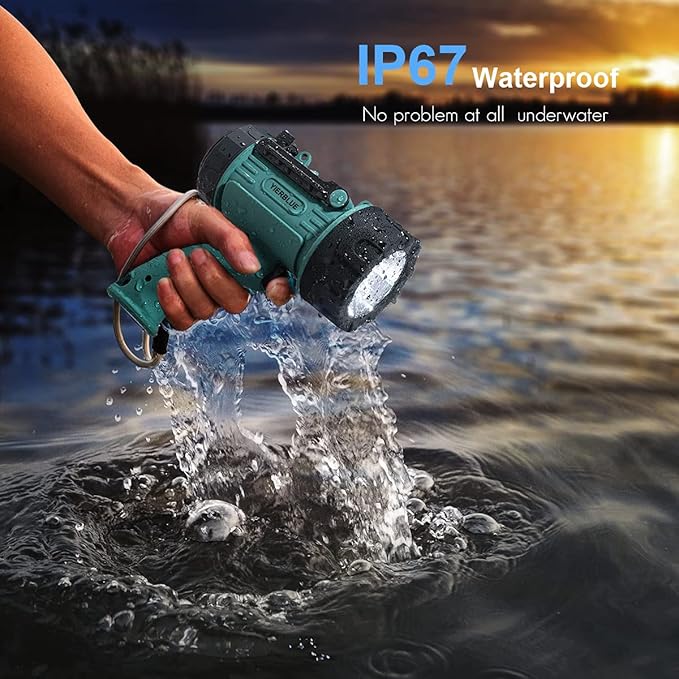 YIERBLUE Rechargeable Spotlight, Super Bright 90,000 High Lumen LED IP67 Waterproof Handheld Spotlight Long Lasting Large Flashlight Searchlight with Detachable Red Light Filter