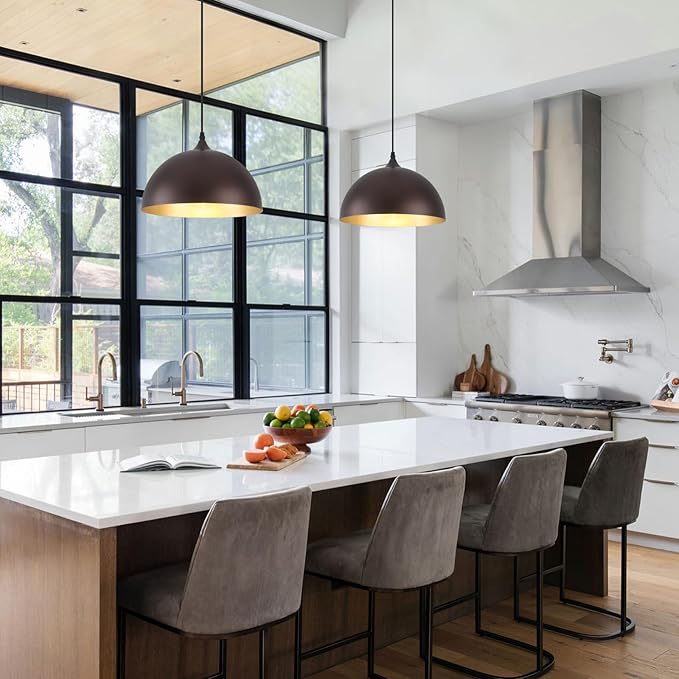 Kitchen Pendant Lights 2 Pack, 11.8 Inch Farmhouse Pendant Light Fixtures, Adjustable Height Dome Hanging Light for Dining Room Cafe Barn,Oil Rubbed Bronze Finish