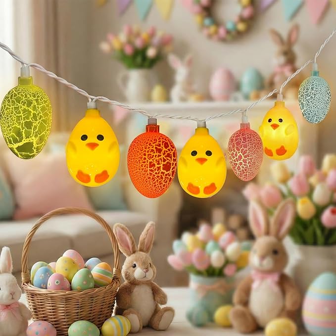 Easter Egg Chicken String Lights Plug in, 8.5Ft Outdoor Easter Decorations Lights with 10 LED Egg Chicken Pastel Fairy Lights Waterproof for Indoor Outdoor Spring Party Garden Home Window Decor