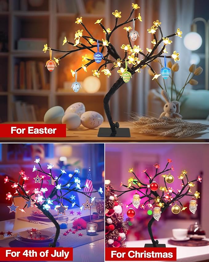 Smart LED Cherry Blossom Tree 2 Pack 16'' – App Remote Control Twinkling Bonsai Tree Music Sync & 16 Million Colors – Lighted Table Lamp for Indoor Decor, Decorative LED Spirit Tree Easter Decorations