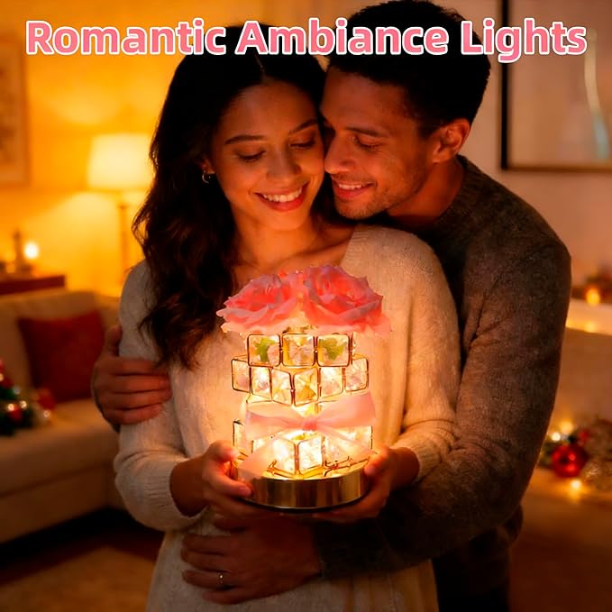 Crystal Table Lamp, Rechargeable Cordless Rose Light, with Touch & Remote Control Dimming - 16-Color Dimmable, Birthday Gifts for Women, Mom, Wife, Living Room, Bedroom Decor