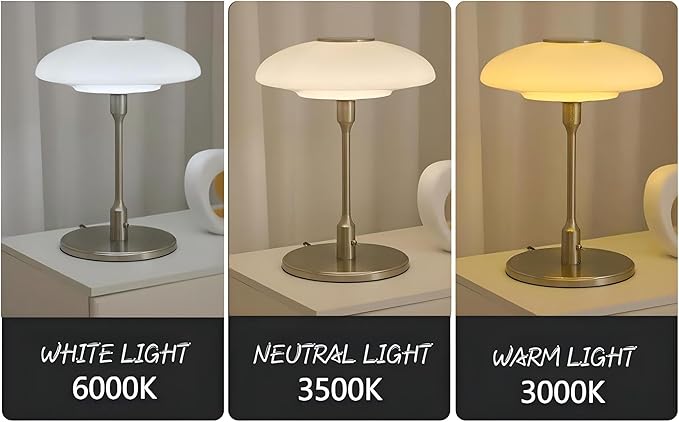 LIGHTLAND Nordic Medieval Table Lamp, Vintage Metal Glass Bedside Lamp with Toggle Switch and 3 Color Light Bulbs, Decorative Table Lamp for Study Bedroom Living Room (Pink+Chrome, 12.6 * 16.5 Inch)