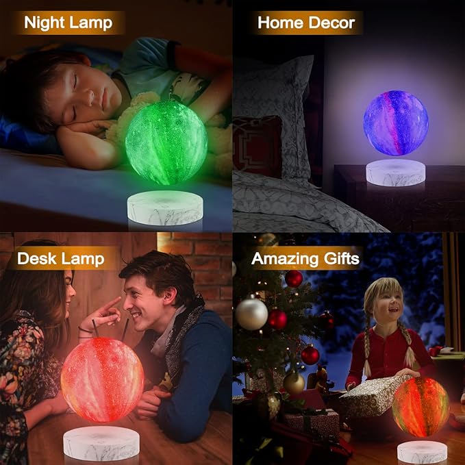VGAzer Levitating Moon Lamp,Floating and Spinning in Air Freely with 3D Printing LED Moon Light Has 16 Colors 20 Modes for Unique Christmas Gifts,Room Decor (Marble Base 16 Colors Galaxy Moon)