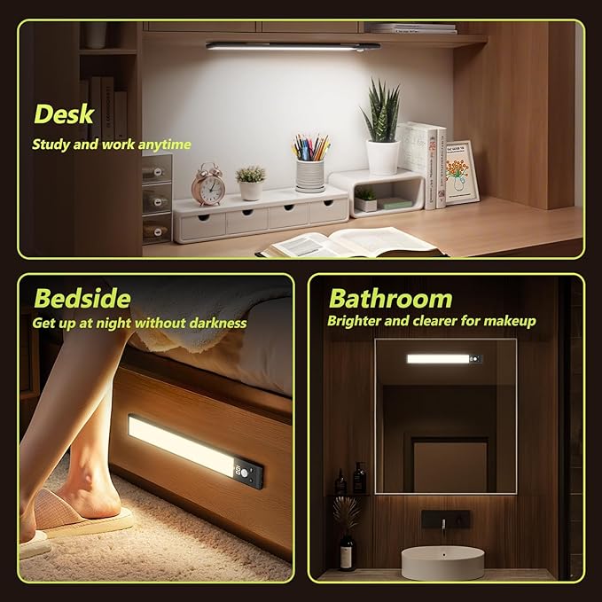 4 Pack 10" Under Cabinet Lights with Digital Display,52 LED Rechargeable Motion Sensor Light Indoor,3 Color Temperatures, Magnetic Dimmable Closet Lights, Under Counter Light for Kitchen