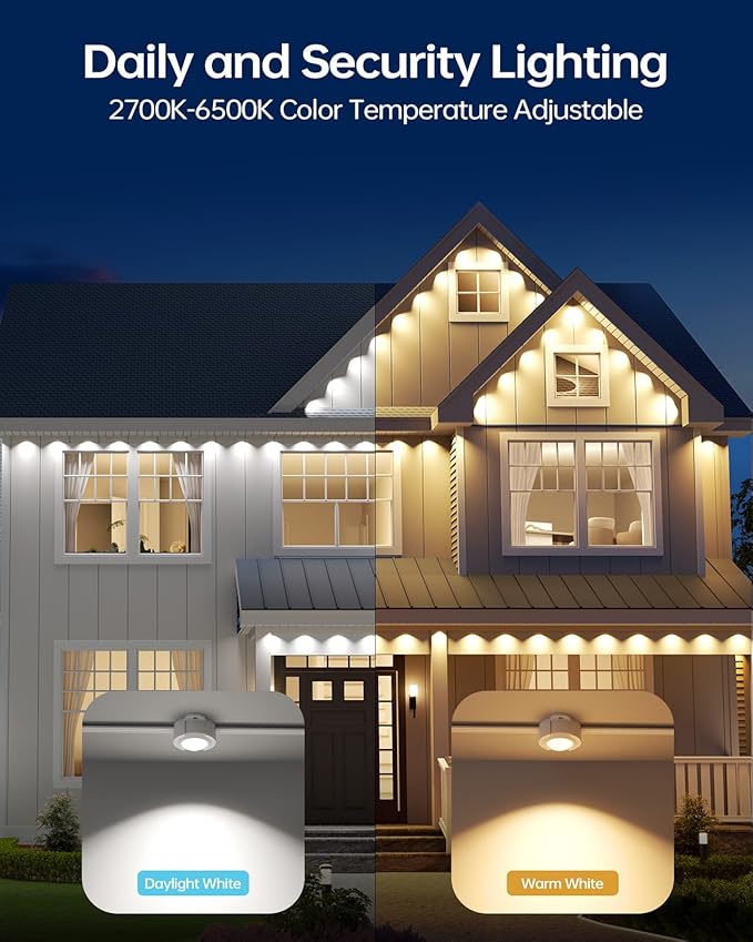 ASAHOM AI Permanent Outdoor Lights S107F, 400FT with 288 RGBCW LED Lights and Dual Output, 30,000 Lighting Effect Combination, IP67 Waterproof for House Christmas New Year and Daily Decoration, White