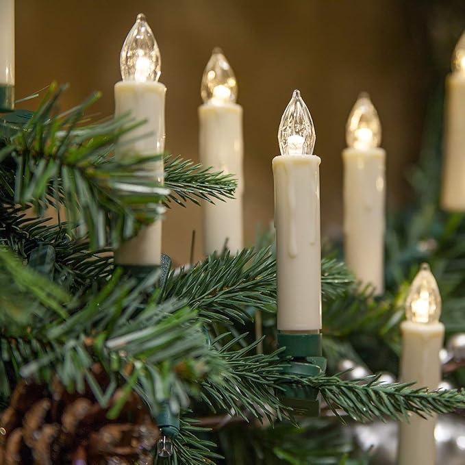 Wintergreen Lighting Set of 10 Flameless Electric LED Candles – Clip-On Christmas Tree Lights – Battery Operated, Remote Controlled, Dimmable, Flickering and Steady Light (3.5 Tall)