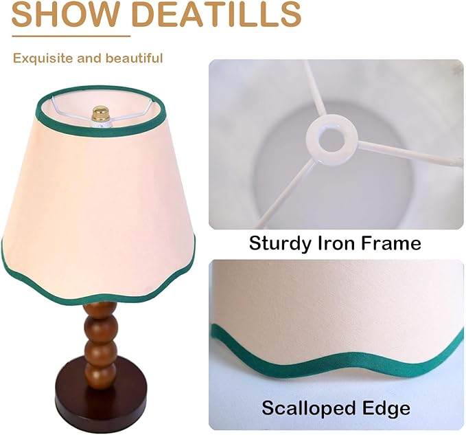 Scalloped Lamp Shades Set of 2, 5" Top x 9" Bottom x 7" Slant Chandelier Shades Green Scallop Lampshades for Vintage Farmhouse Table Bedroom Home Decor