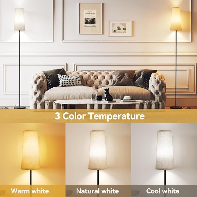 SUNMORY Floor Lamps for Living Room/Bedroom/Office, Standing Lamp with LED Bulb, 3 Color Temperature Tall Lamp, Suitable for Modern/Boho/Farmhouse and Other Home Decor Styles, Black - 2 Pack