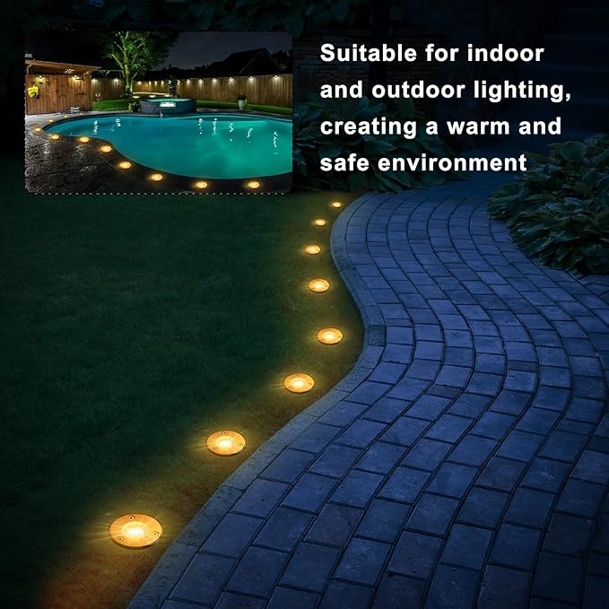 Retisee 6 Pcs 1W LED Well Lights Low Voltage Landscape Lighting with 16 Connectors, 12-24V Outdoor Inground Lights IP67 Waterproof Warm White for Sidewalk Paver Garden Step Lawn