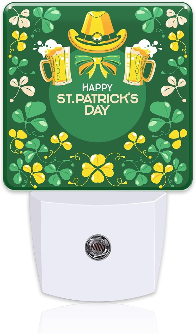 Happy St. Patrick's Day Night Light for Kids,Green Shamrock Leprechaun and Rainbow Night Light Plug in with Dusk to Dawn Sensor, 0.5w Energy Saving Sleep Friendly Nightlight for Kitchen Bedroom